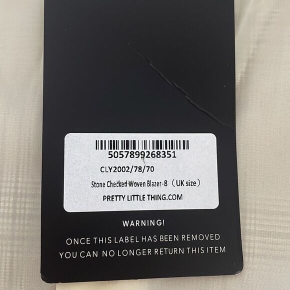 PRETTYLITTLETHING women’s loose fit stone checked woven blazer NWT size 4 - Picture 11 of 16